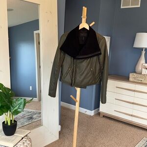 BCBG Asymmetrical Fleece Military Green Emerson Jacket Lightweight Moto